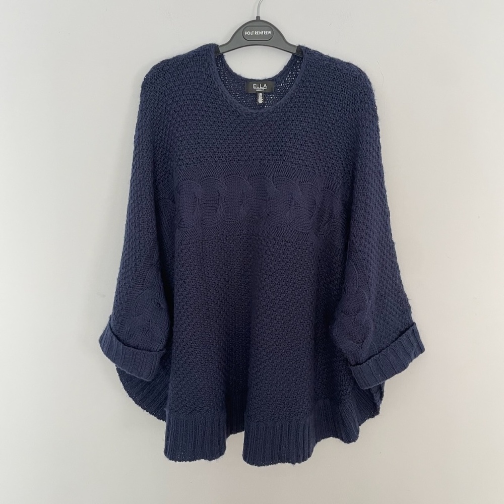 Ella Rafaella knit bat wing chunky dark blue women's oversized sweater size L-XL